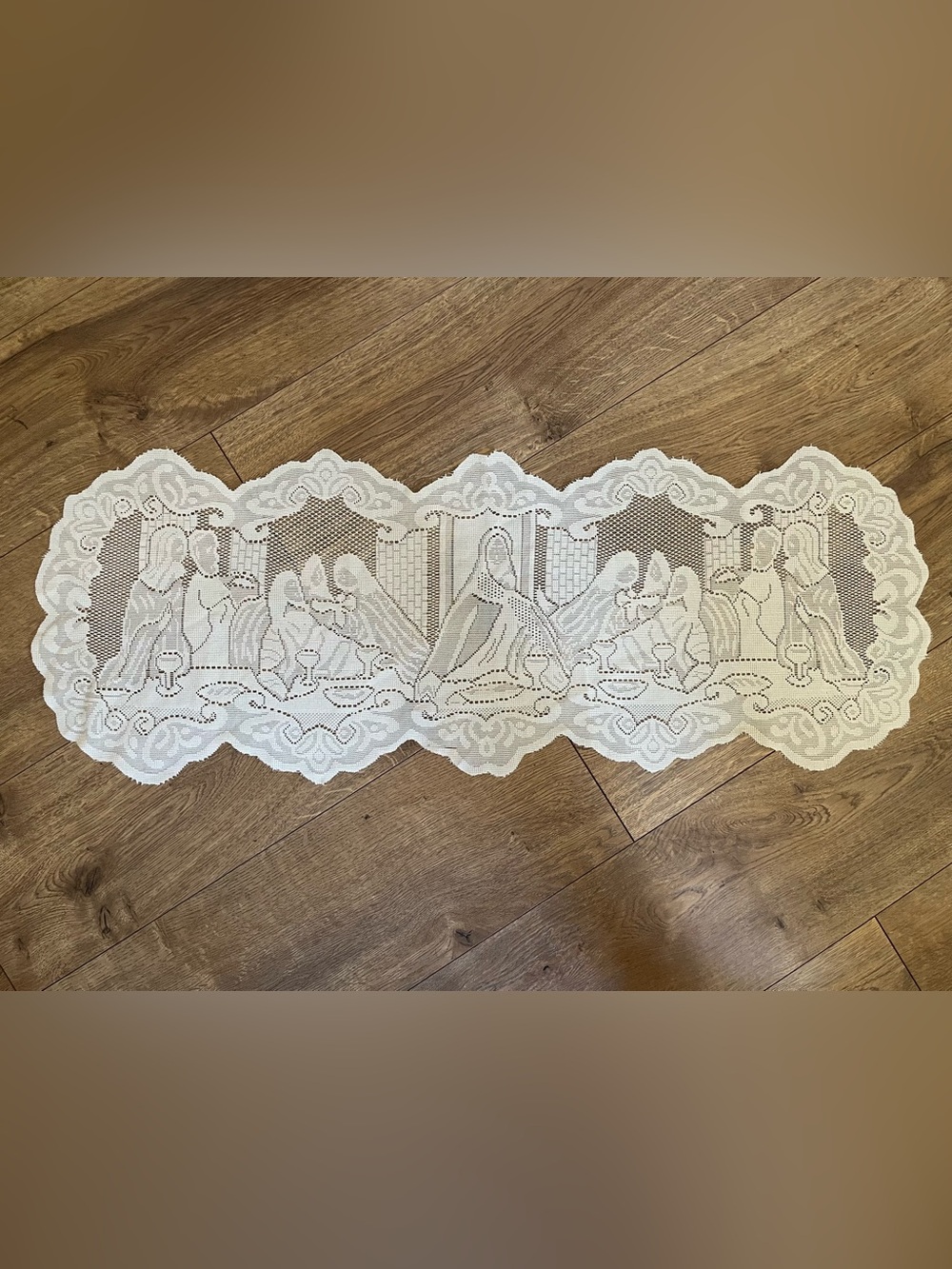 vintage ivory/white lace table runner - the last supper
